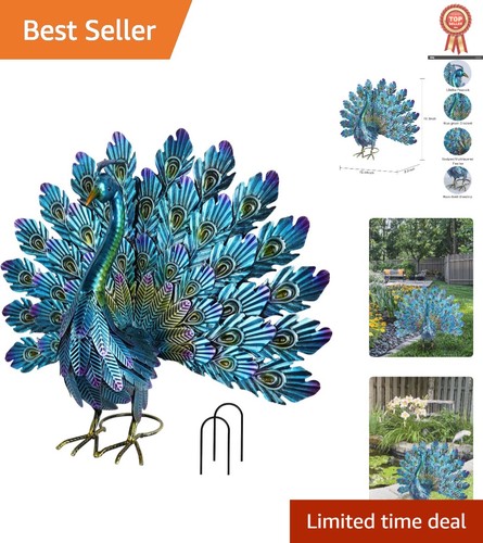 Large blue green metal peacock - blue-green,